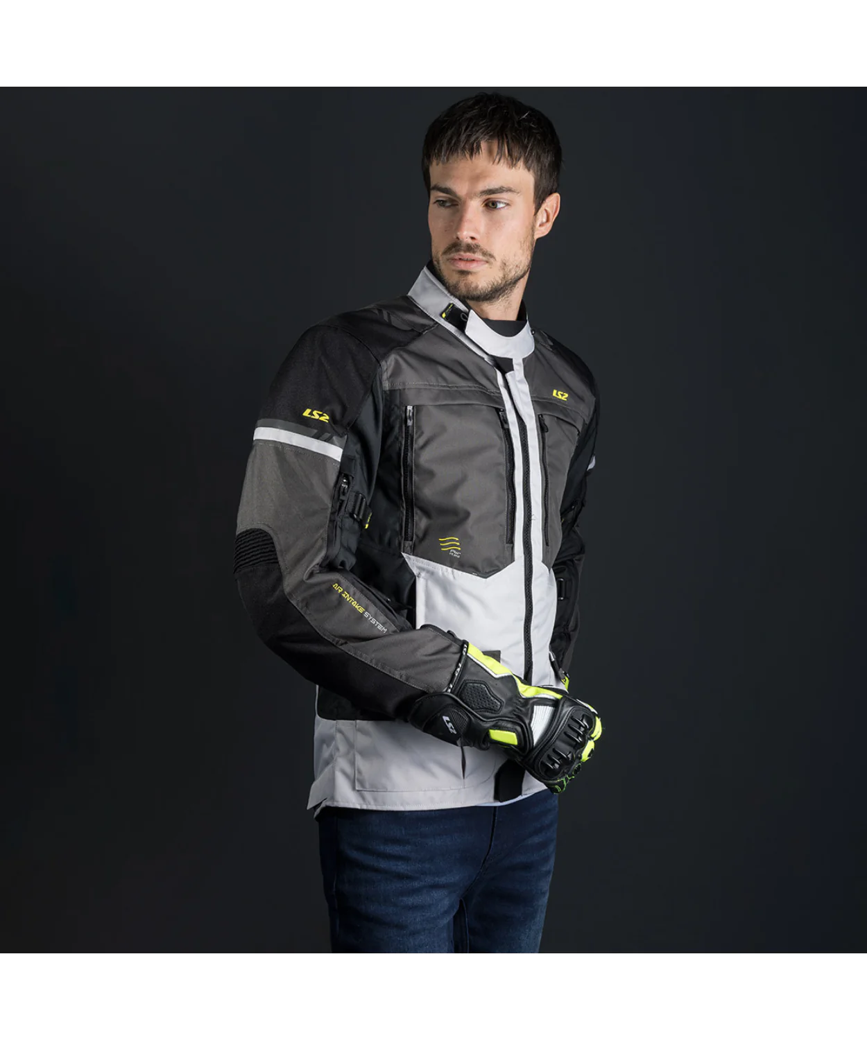 LS2 Norway Riding Jacket - Black Grey Yellow - Image 3