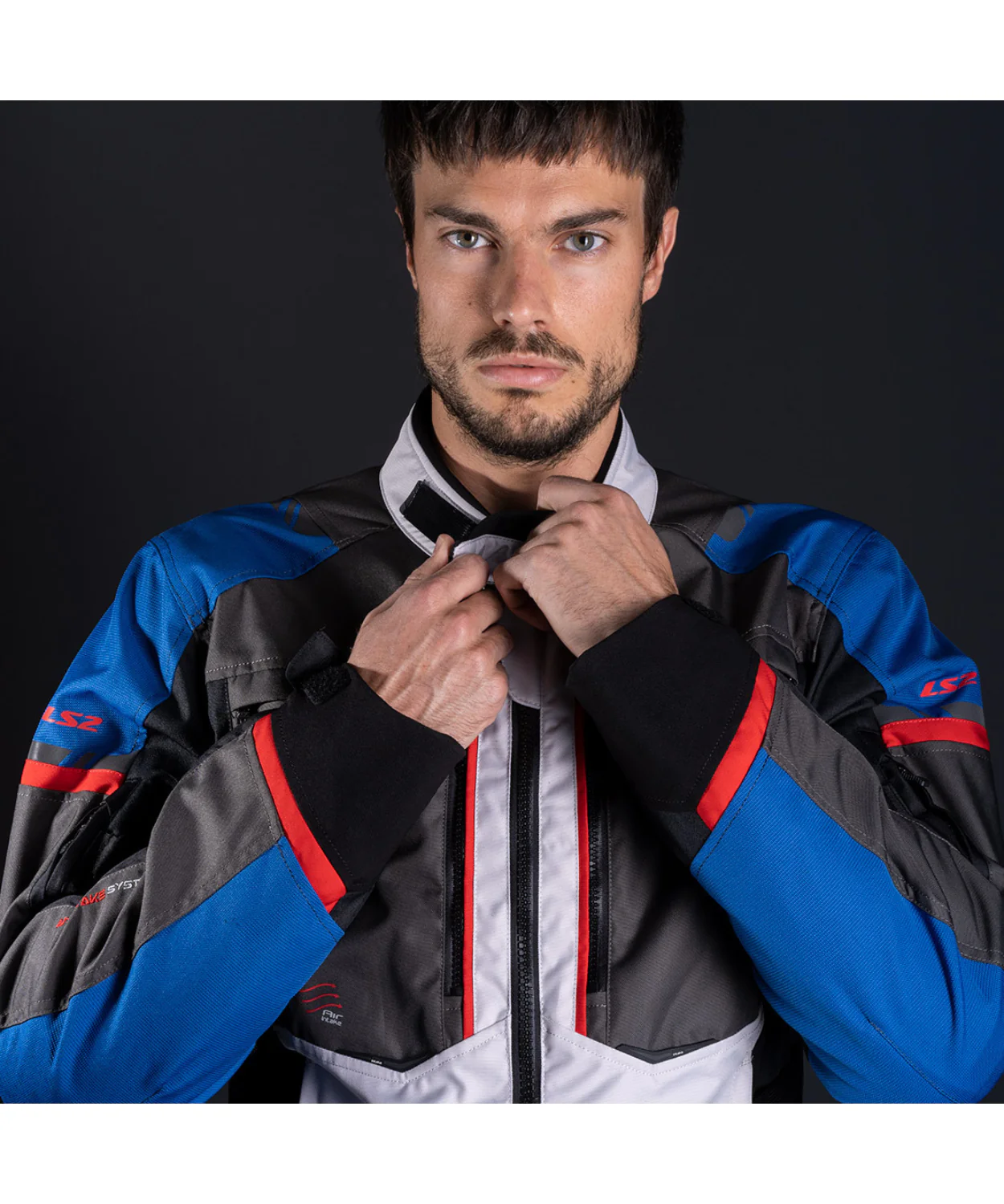 LS2 Norway Riding Jacket - Blue Black Grey Red - Image 3