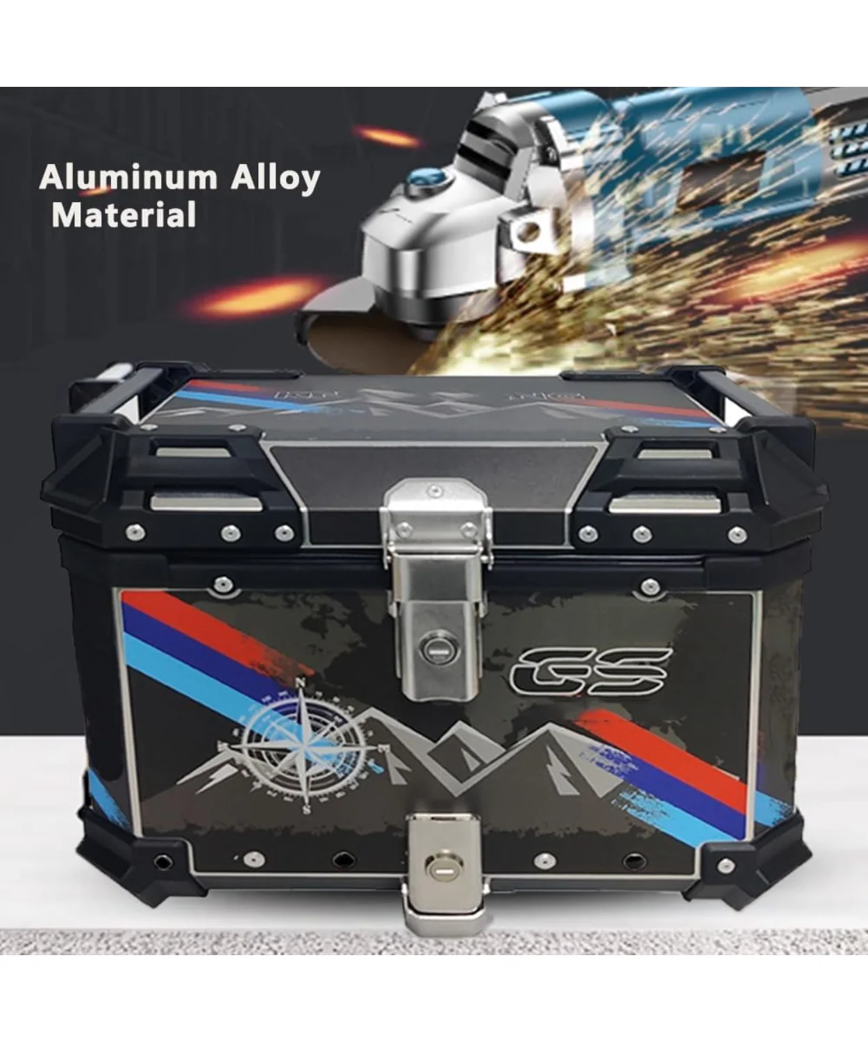 Moto Arch Aluminium Top Box 45L with Backrest - Black GS Graphics - Image 3