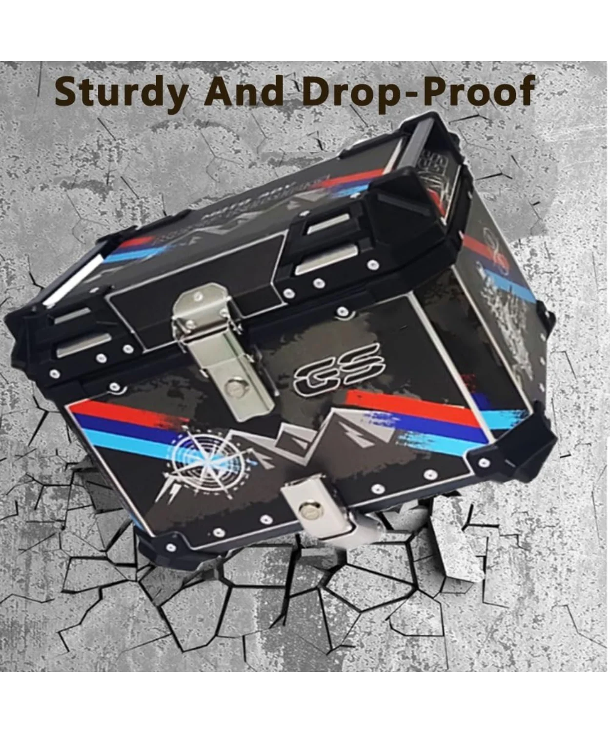 Moto Arch Aluminium Top Box 45L with Backrest - Black GS Graphics - Image 4