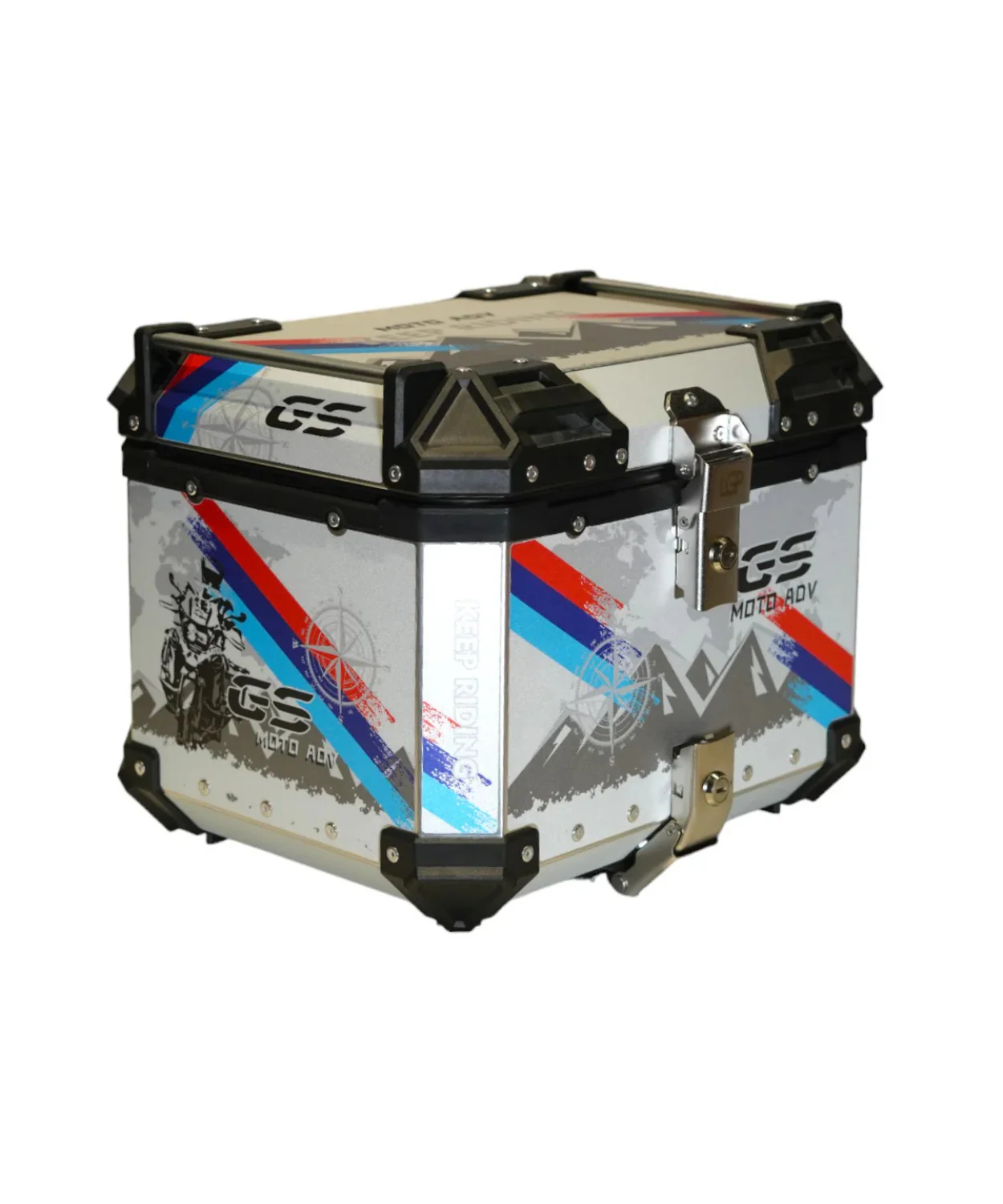 Moto Arch Aluminium Top Box 45L with Backrest  - White GS Graphics - Image 3