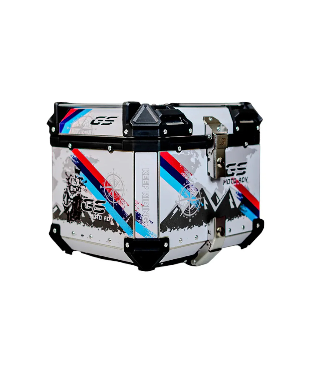Moto Arch Aluminium Top Box 45L with Backrest  - White GS Graphics - Image 4