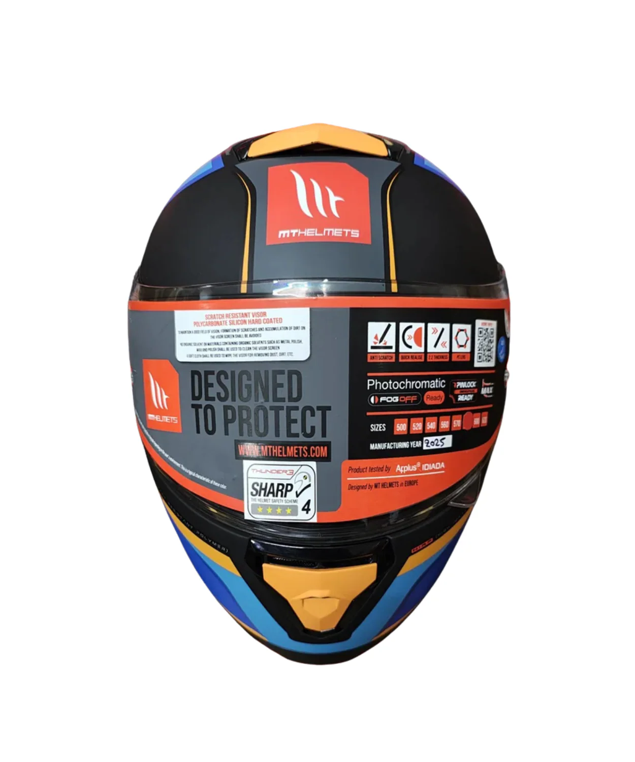 MT Thunder 3 SV Pro Nova B2 Helmet - Matt Grey Blue Orange - Image 5