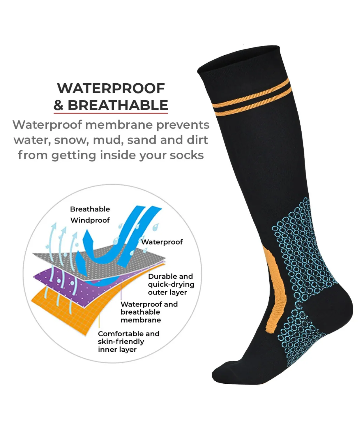Randy Sun X-216 Knee High Waterproof Socks - Orange Black - Image 3