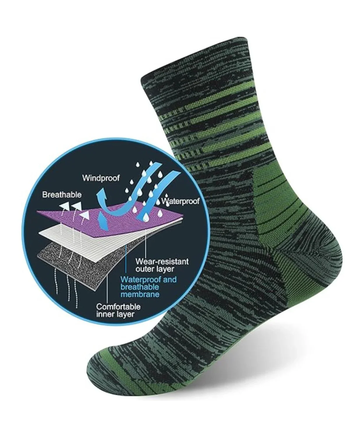Randy Sun X-278 Mid Calf Waterproof Socks - Black Green - Image 3