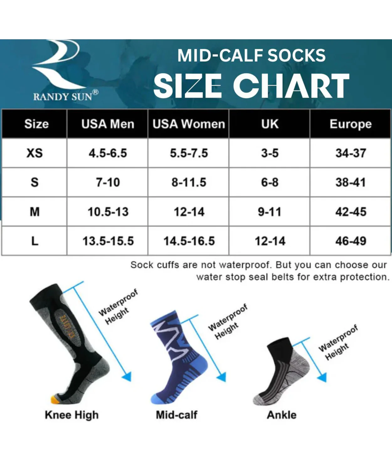 Randy Sun X-278 Mid Calf Waterproof Socks - Black Green - Image 7