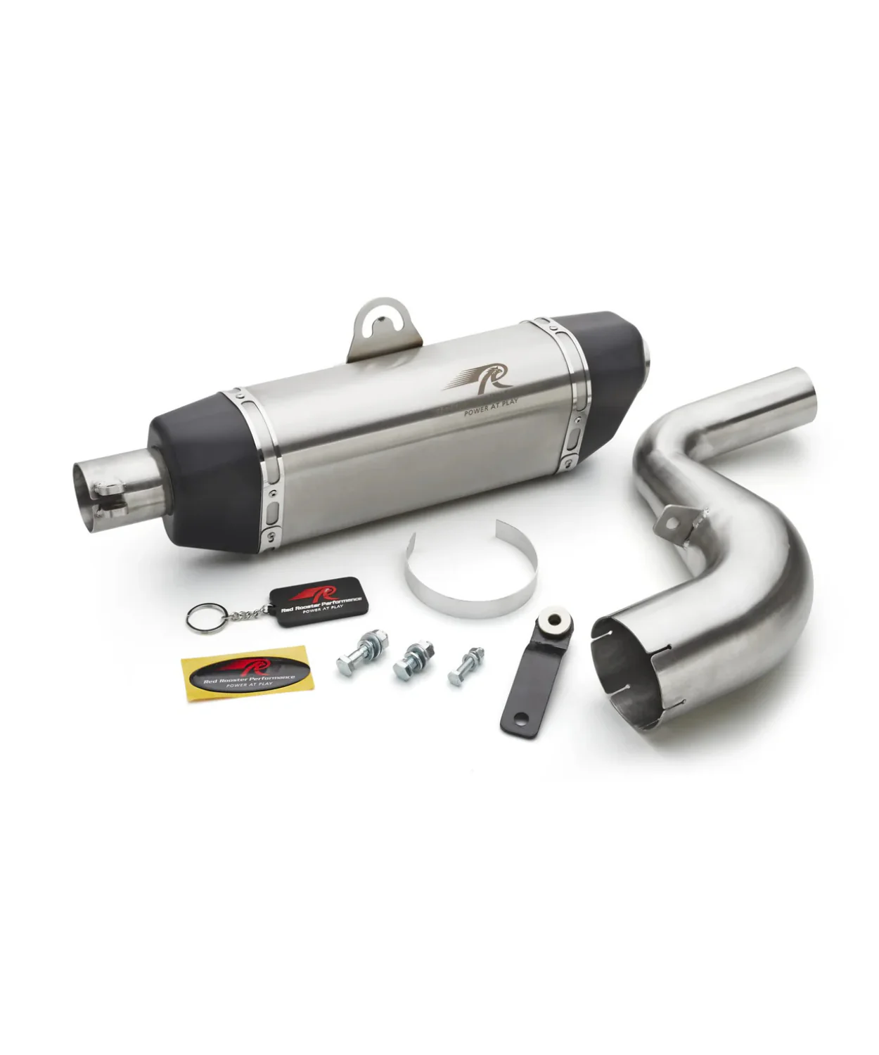 Red Rooster Performance Galactic Exhaust for KTM Duke 250 / 390 / RC 390 / ADV 390 / 250 (With Bend Pipe) - Silver - Image 4