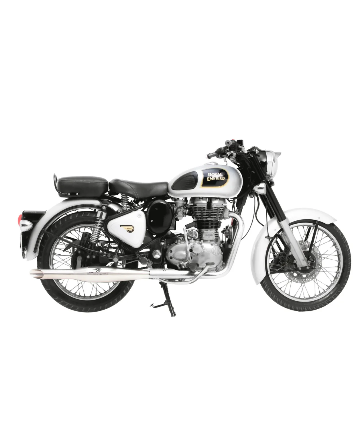 Red Rooster Performance Rumbler Exhaust for Bullet 350 / 500 / Royal Enfield Classic 350/ 500 / Thunderbird / Standard 350 and 500 - Silver Matte - Image 3