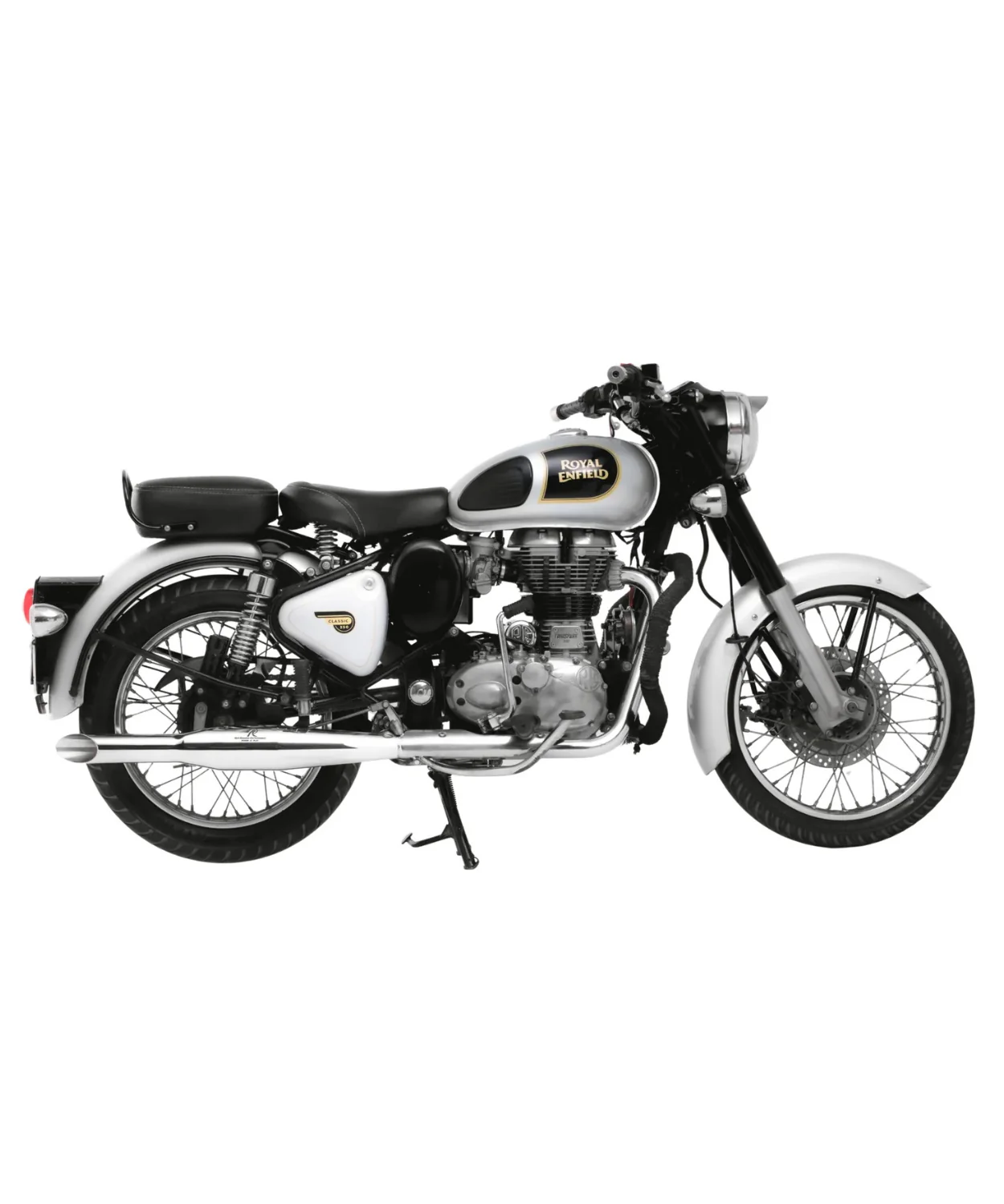 Red Rooster Performance Rumbler Exhaust for Bullet 350 / 500 / Royal Enfield Classic 350/ 500 / Thunderbird / Standard 350 and 500 - Silver Polish - Image 3
