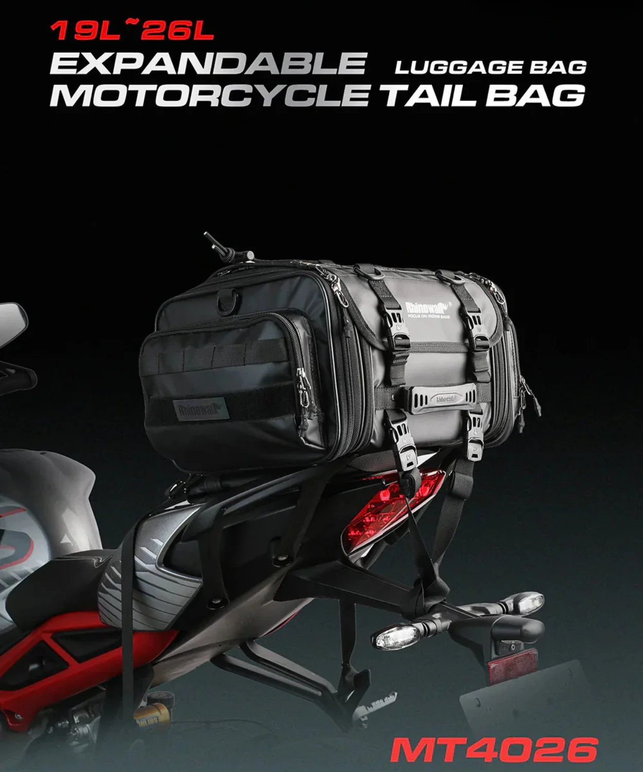 Rhinowalk Deluxe Cruiser Tail Bag 26L - Black - MT4026 - Image 5