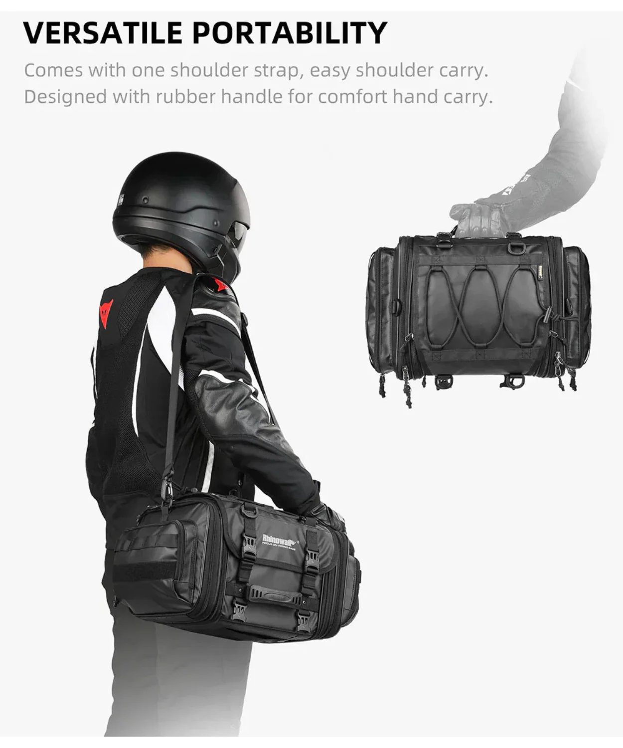 Rhinowalk Deluxe Cruiser Tail Bag 26L - Black - MT4026 - Image 9