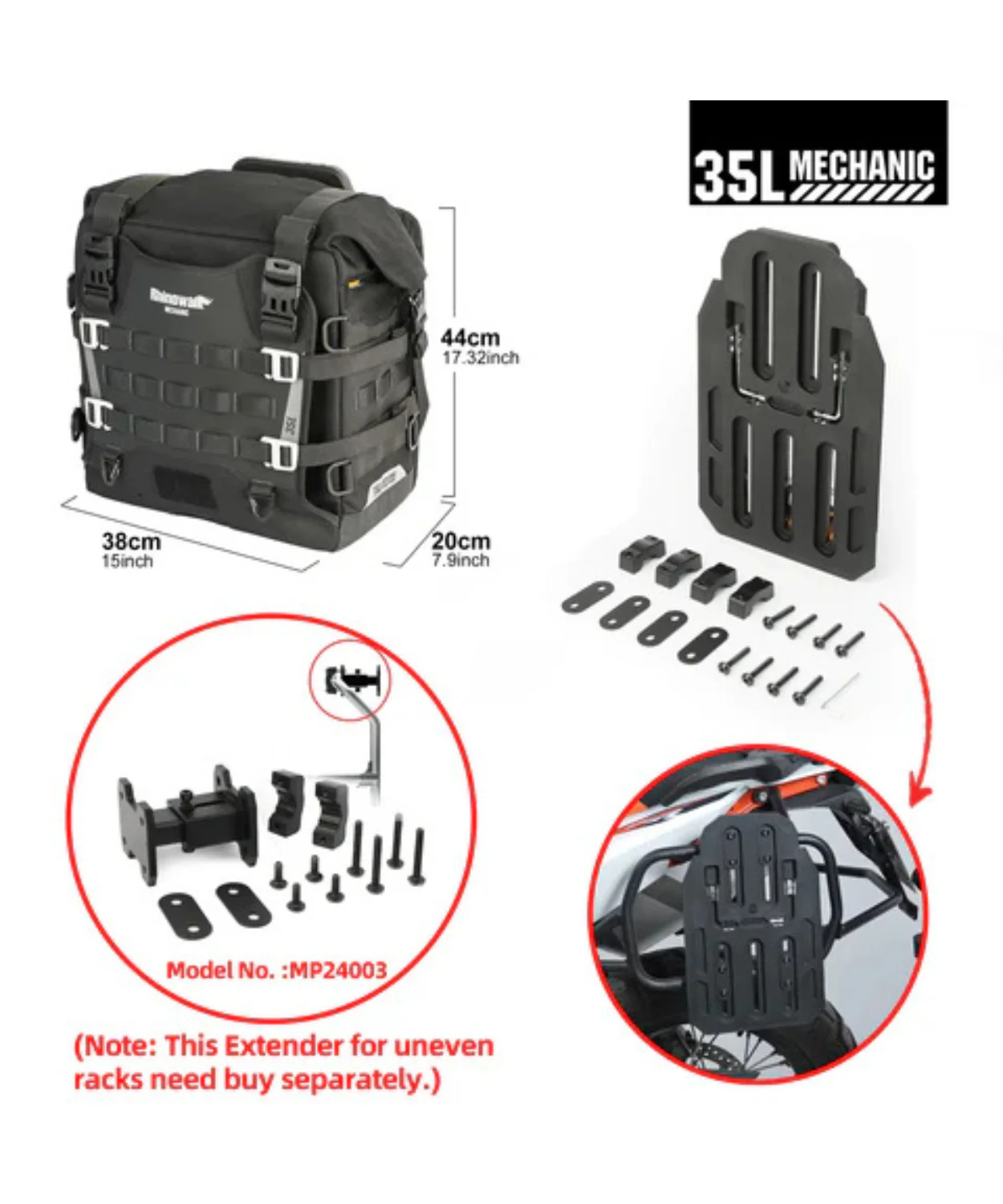 Rhinowalk 35L Quick Release Saddle Bag for Motorcycle (Set of 2) - MJX2004 - Image 6