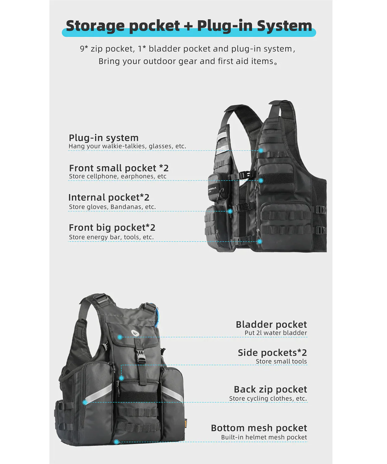 Rhinowalk Motorcycle Vest - M1012BK - Image 9