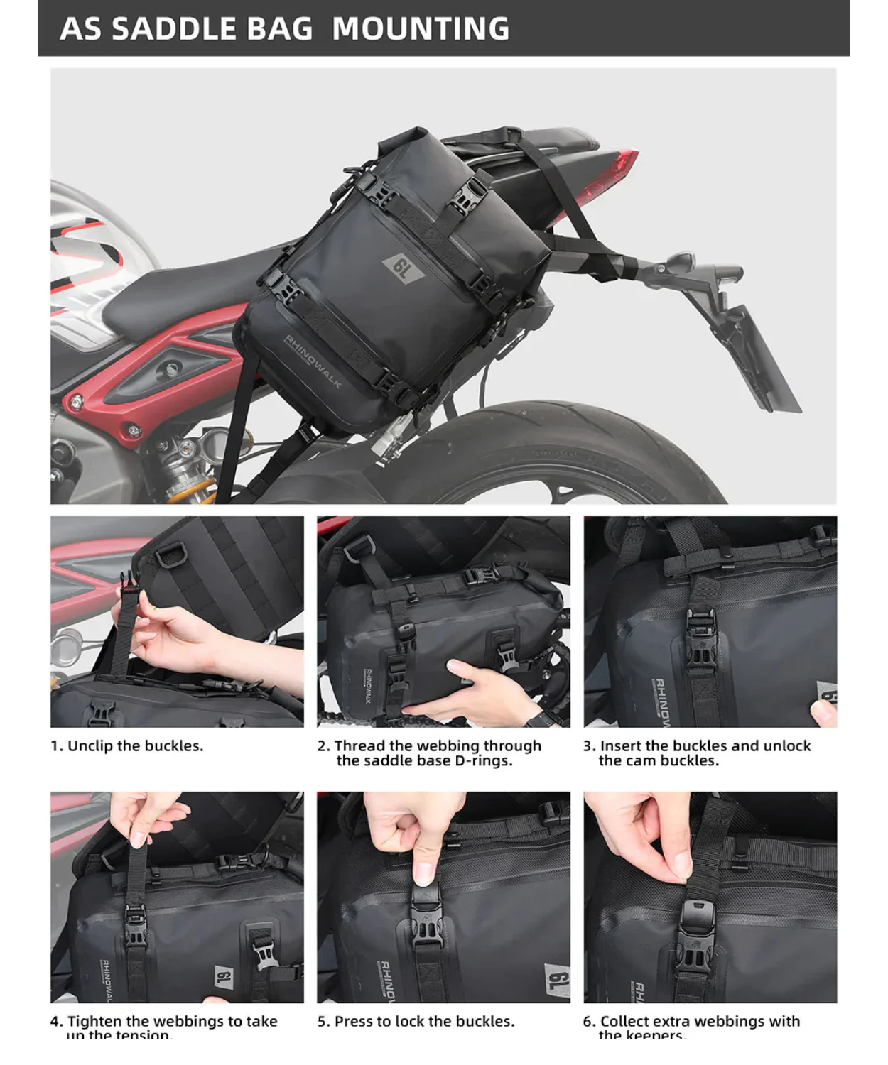 Rhinowalk Waterproof 6L Saddle Tail and Tank Bag - Black - MT2206 - Image 8