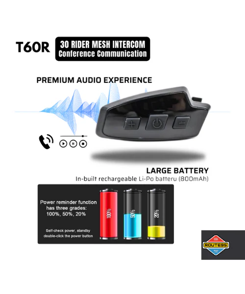 Route95 T60R Mesh HD Universal Intercom and Bluetooth Headset for Helmet - Image 5