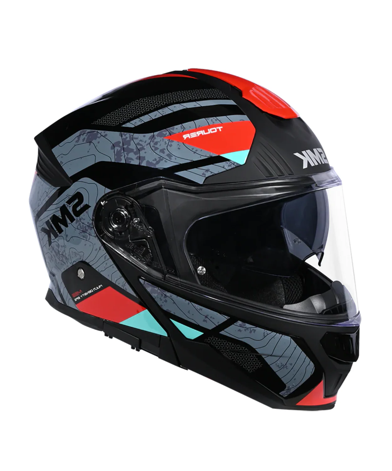 SMK Gullwing Navigator GRPS MA263 Filp Up Helmet - Matt Black Grey Red - Image 2