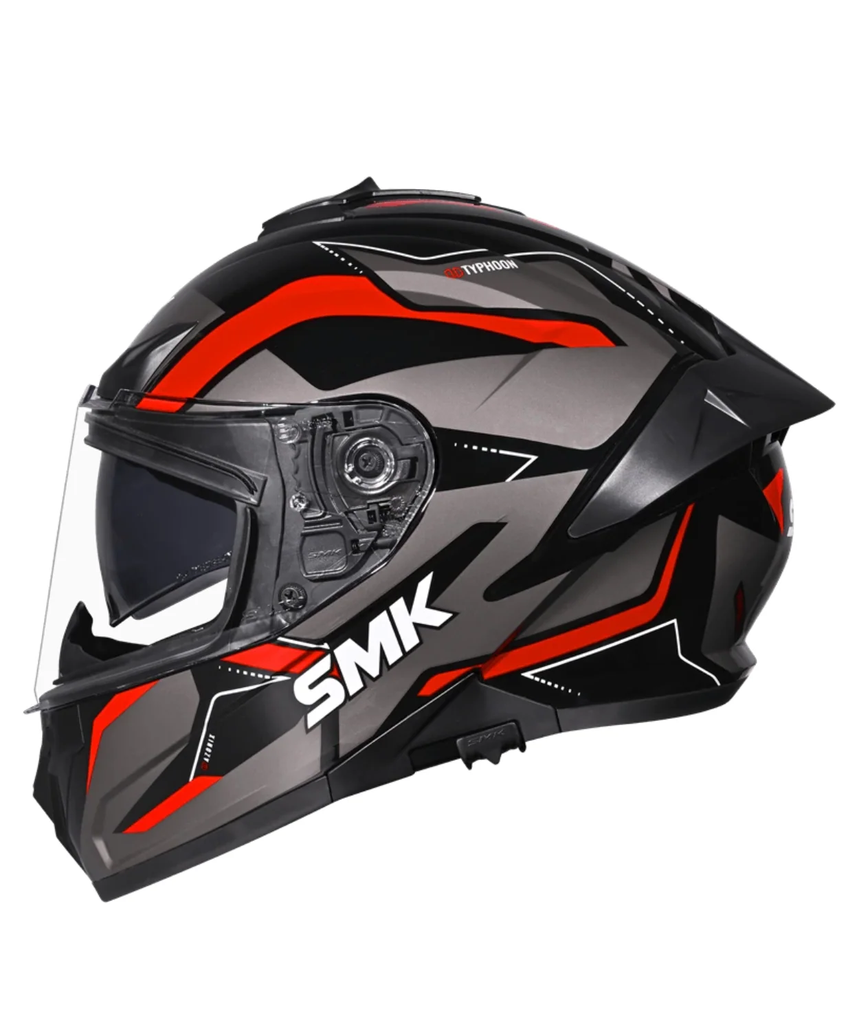 SMK Typhoon Azonix GRPS GL263 Full Face Helmet - Gloss Black Grey Red - Image 4