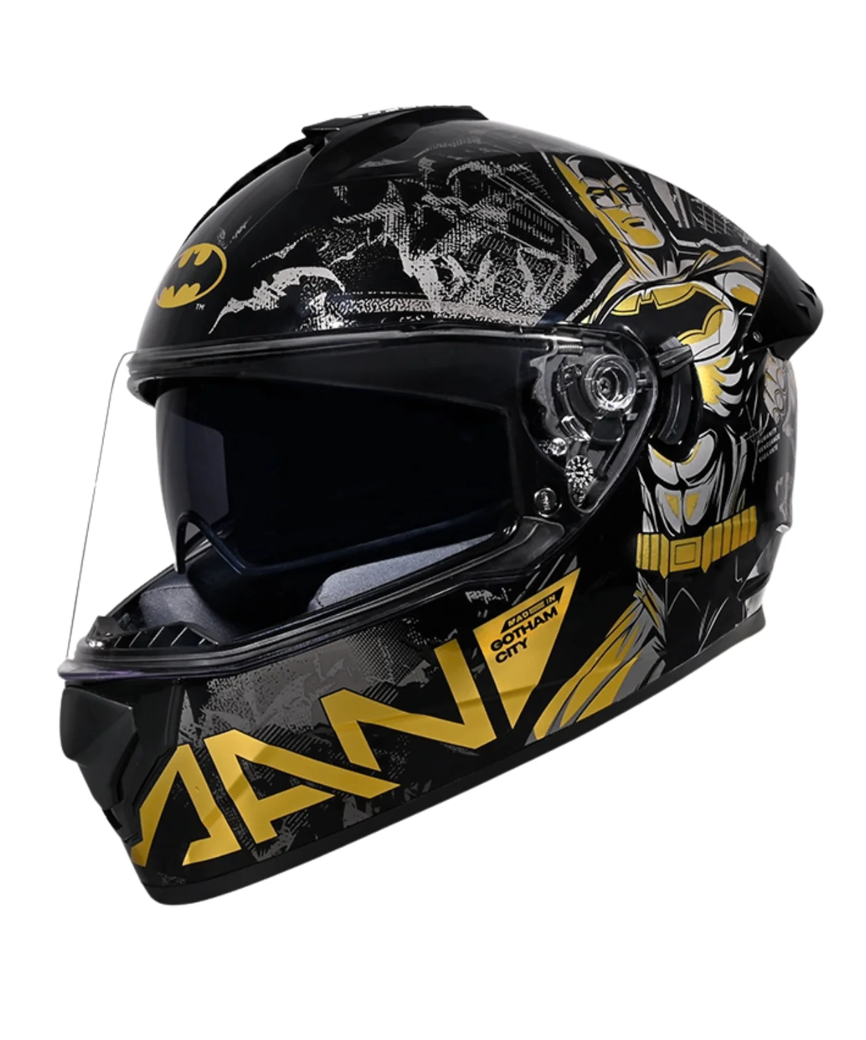 Studds Drifter Batman Edition Graphics Metallic Foil Helmet - Gloss Black Gold Grey N4 - Image 3
