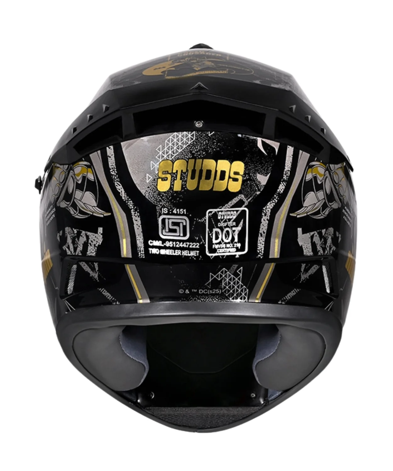 Studds Drifter Batman Edition Graphics Metallic Foil Helmet - Gloss Black Gold Grey N4 - Image 6