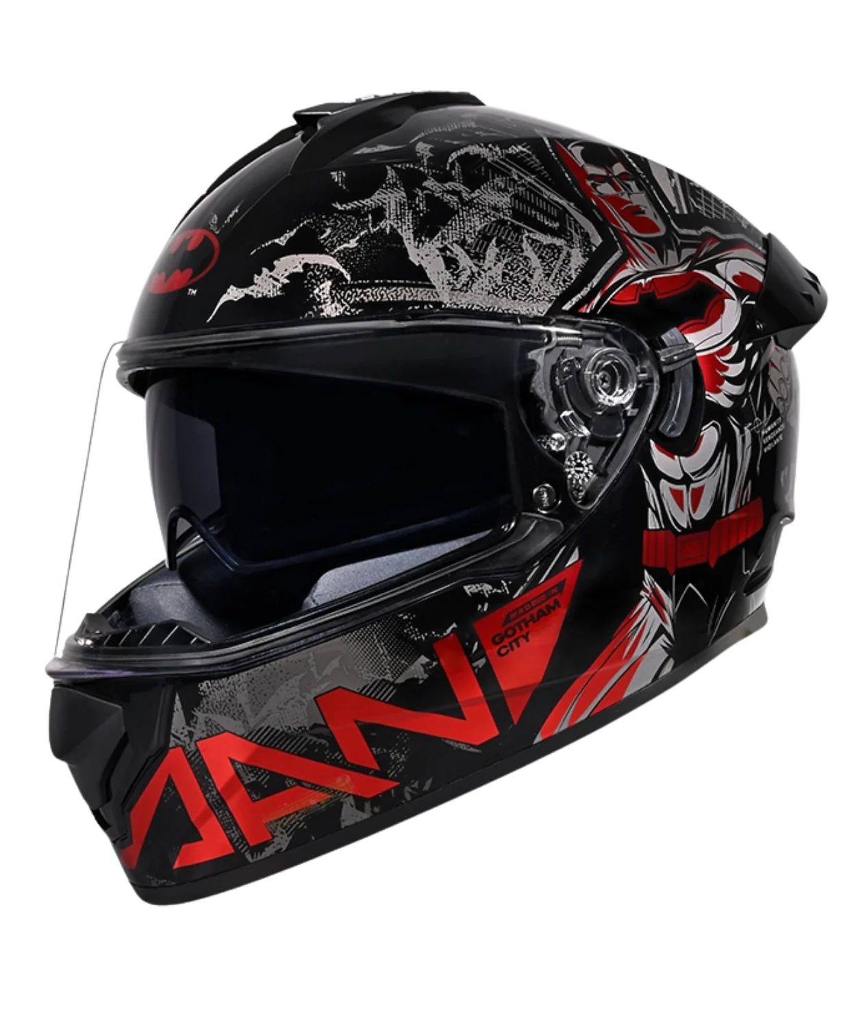 Studds Drifter Batman Edition Graphics Metallic Foil Helmet - Gloss Black Red Grey N4 - Image 3