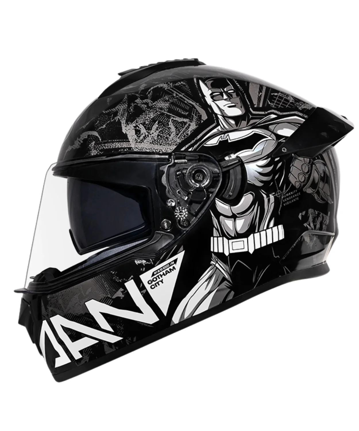 Studds Drifter Batman Edition Graphics Metallic Foil Helmet - Gloss Black Silver Grey N4