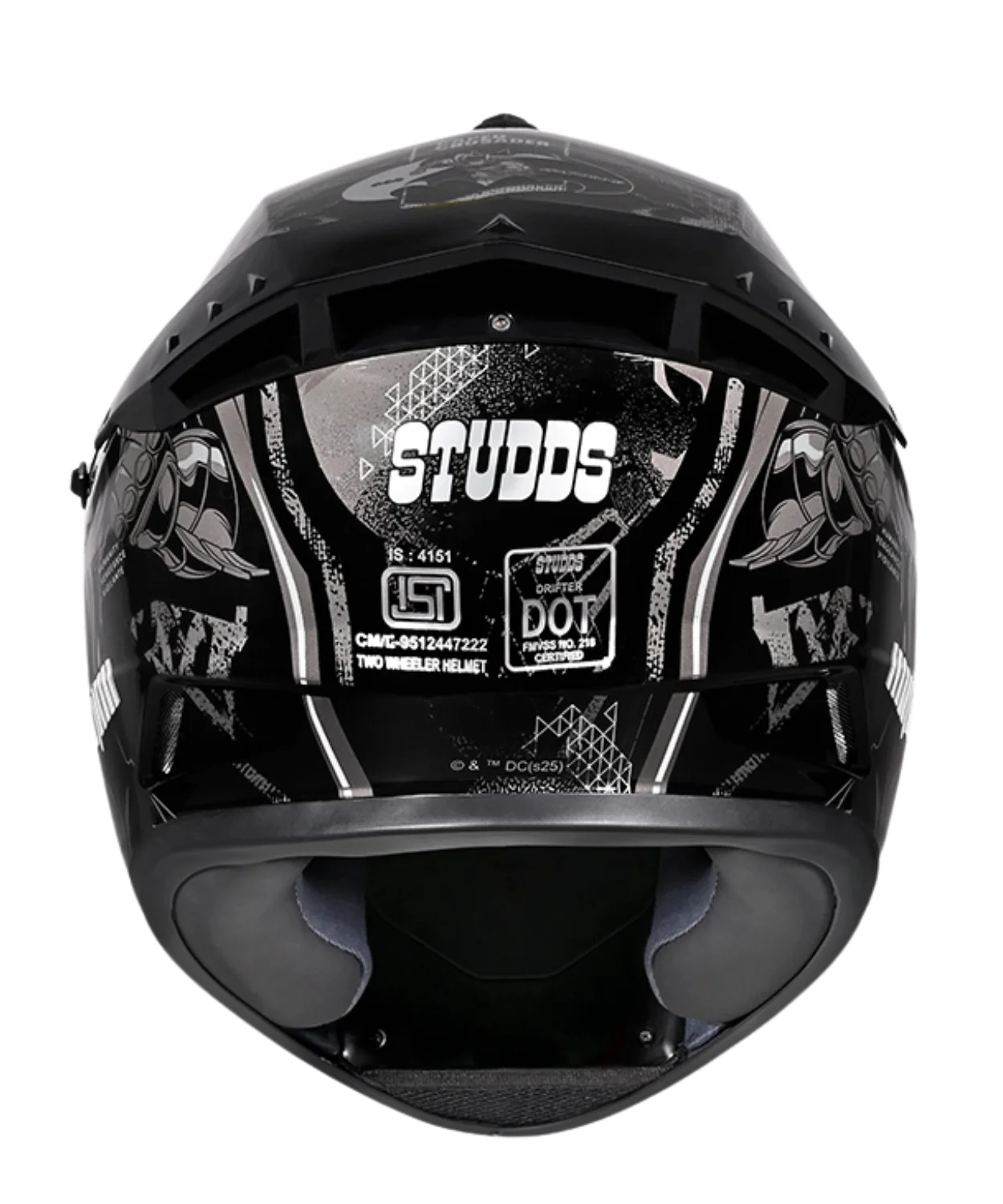 Studds Drifter Batman Edition Graphics Metallic Foil Helmet - Gloss Black Silver Grey N4 - Image 6