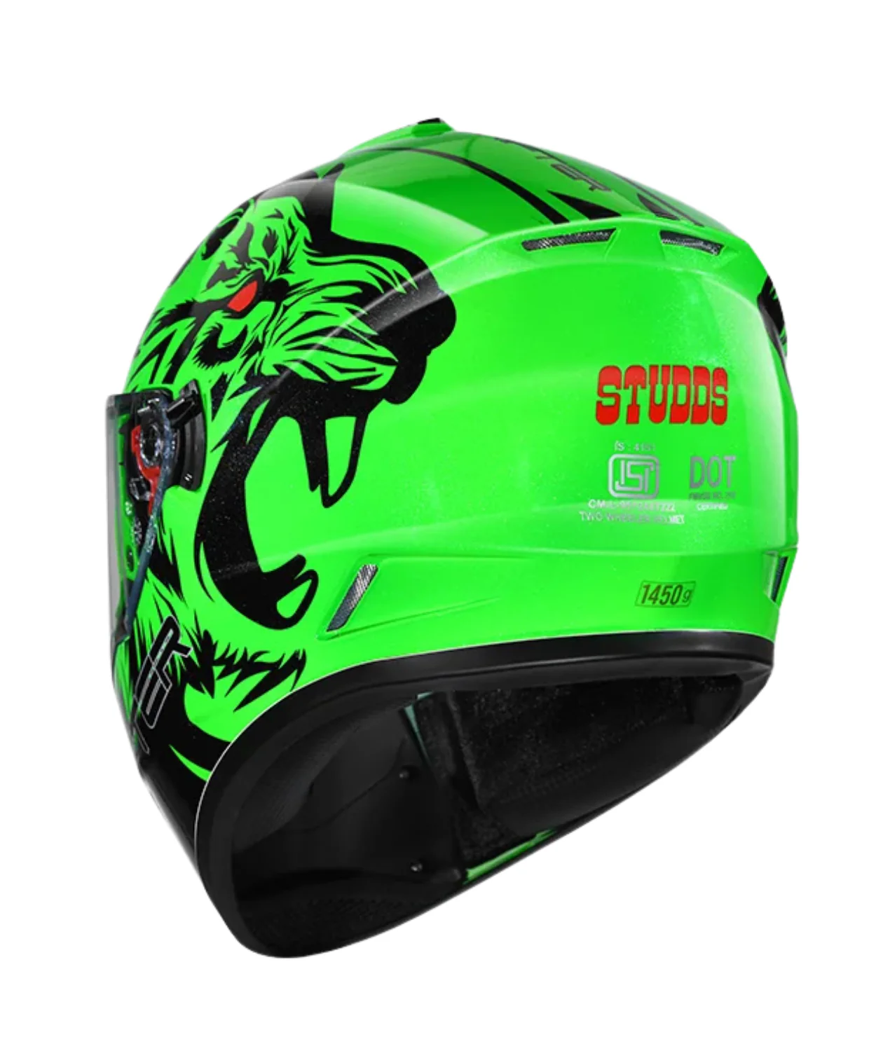 Studds Drifter D2 Leopard Decor Graphics Helmet - Gloss Green Black N9 - Image 5