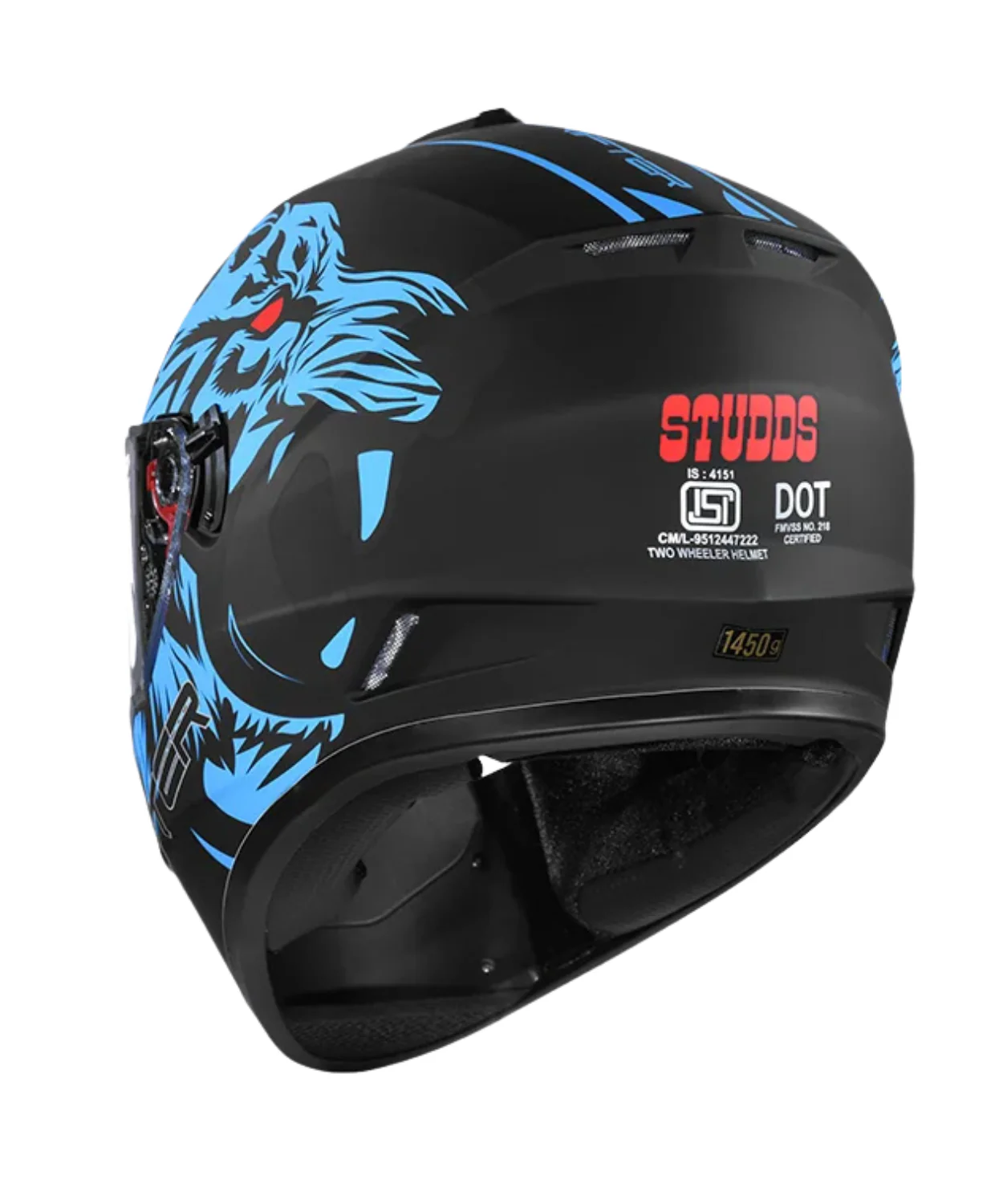 Studds Drifter D2 Leopard Decor Graphics Helmet - Matt Black Blue N1 - Image 5