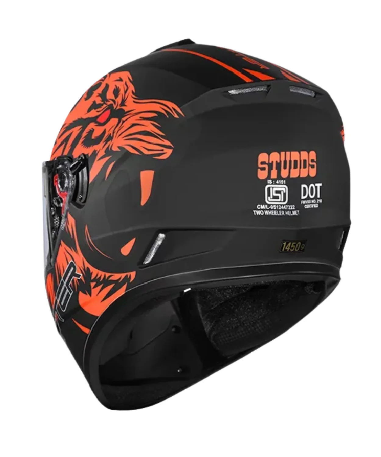 Studds Drifter D2 Leopard Decor Graphics Helmet - Matt Black Orange N10 - Image 5