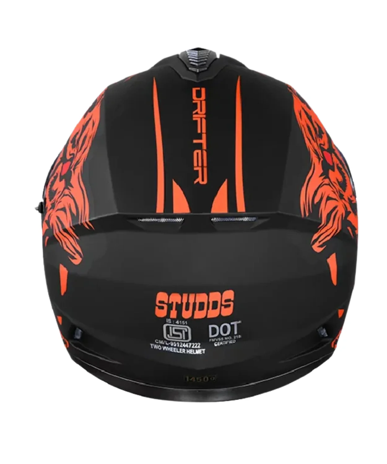 Studds Drifter D2 Leopard Decor Graphics Helmet - Matt Black Orange N10 - Image 6