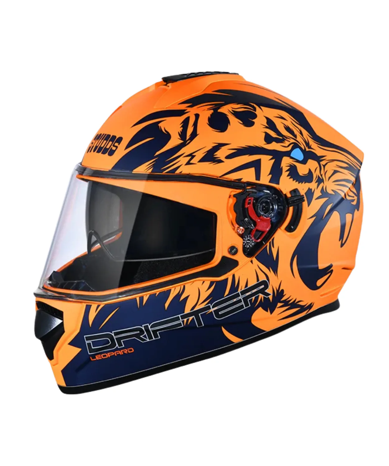 Studds Drifter D2 Leopard Decor Graphics Helmet - Matt Orange Blue N1 - Image 3