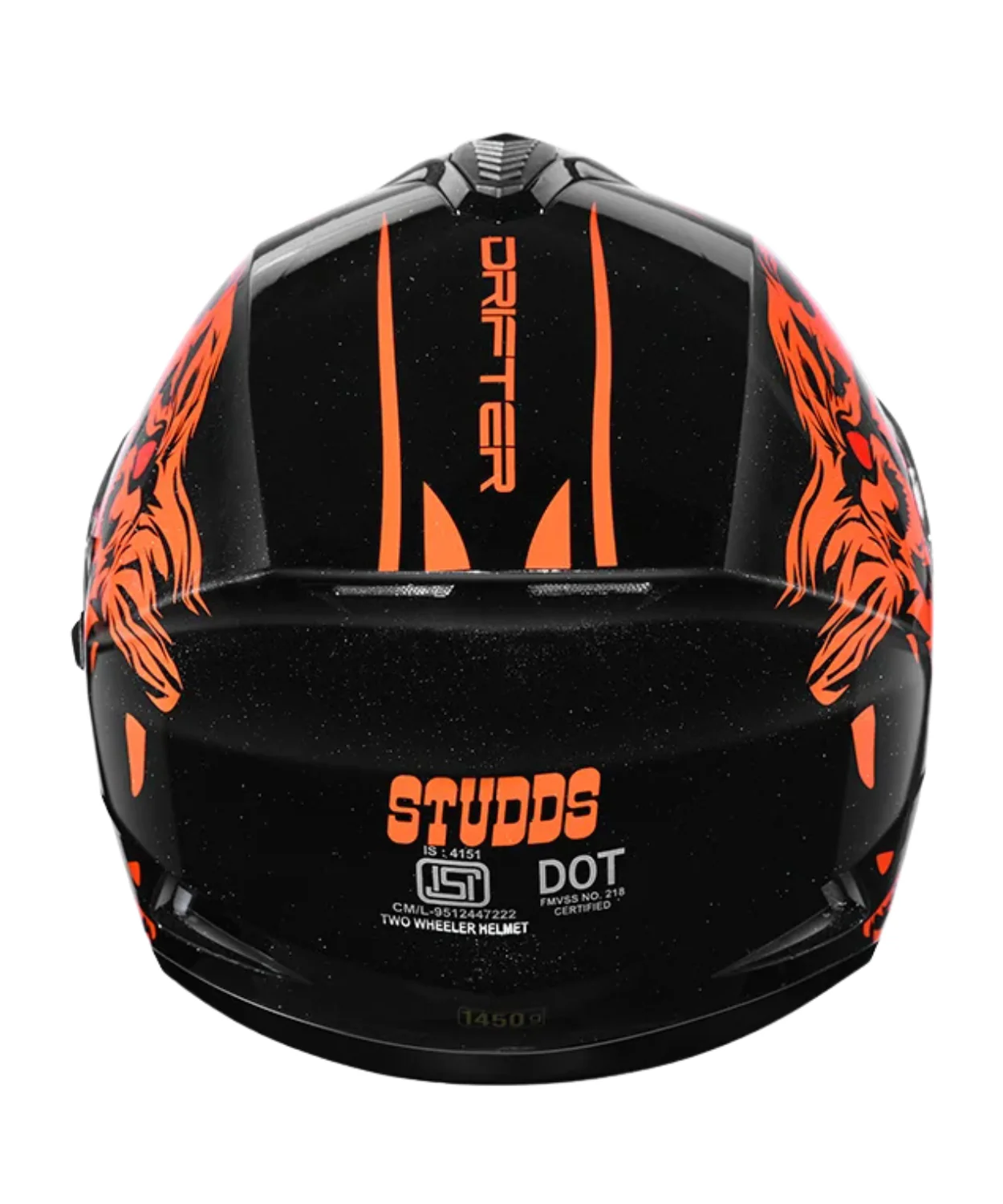 Studds Drifter D2 Leopard Decor Graphics Helmet - Gloss Black Orange N10 - Image 6