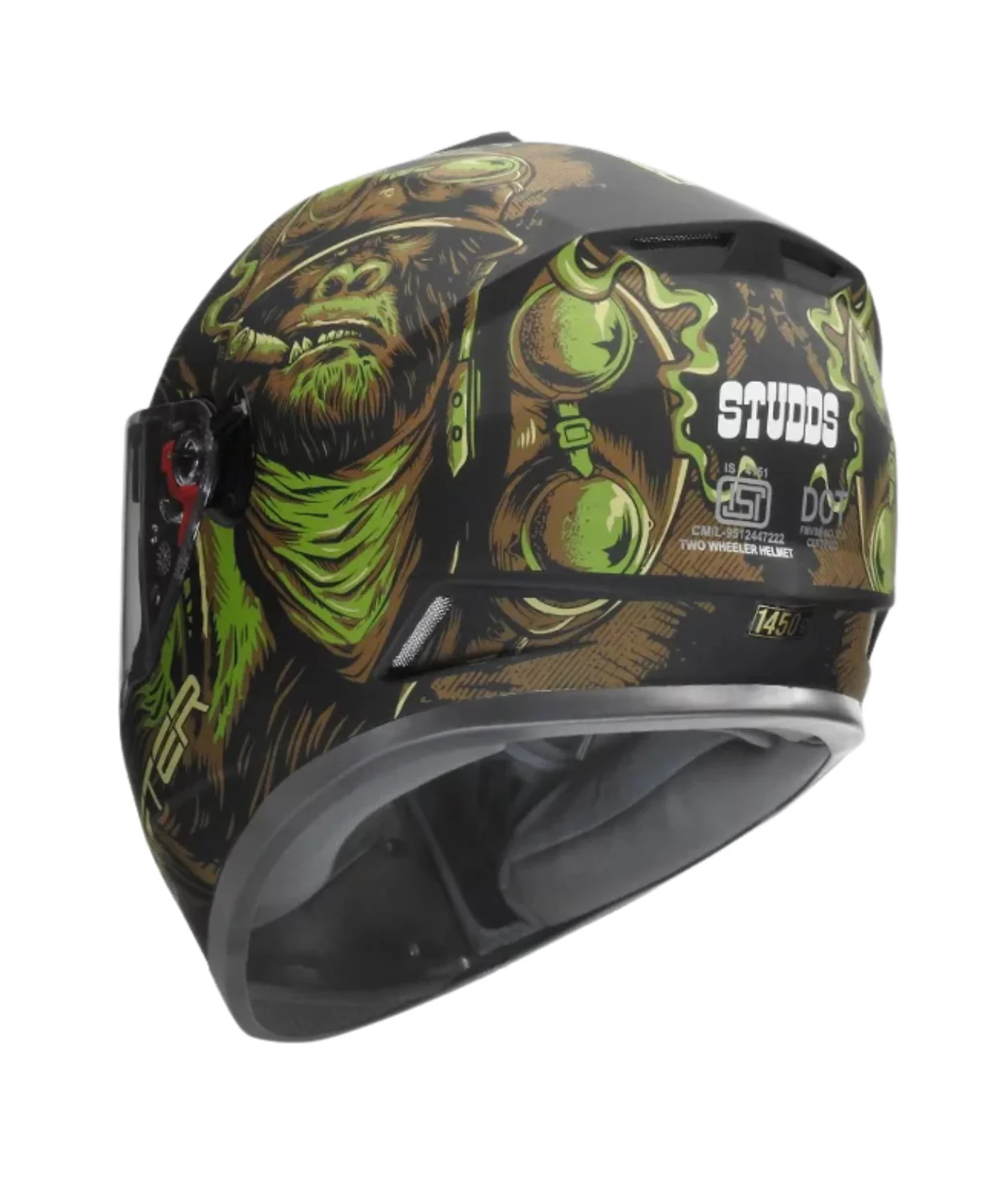 Studds Drifter D3 Rampage Decor Graphics Helmet - Matt Black Green N3 - Image 5