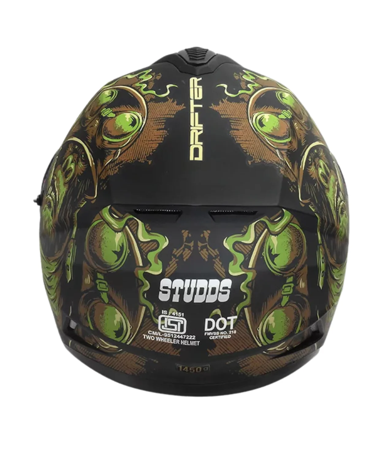 Studds Drifter D3 Rampage Decor Graphics Helmet - Matt Black Green N3 - Image 6
