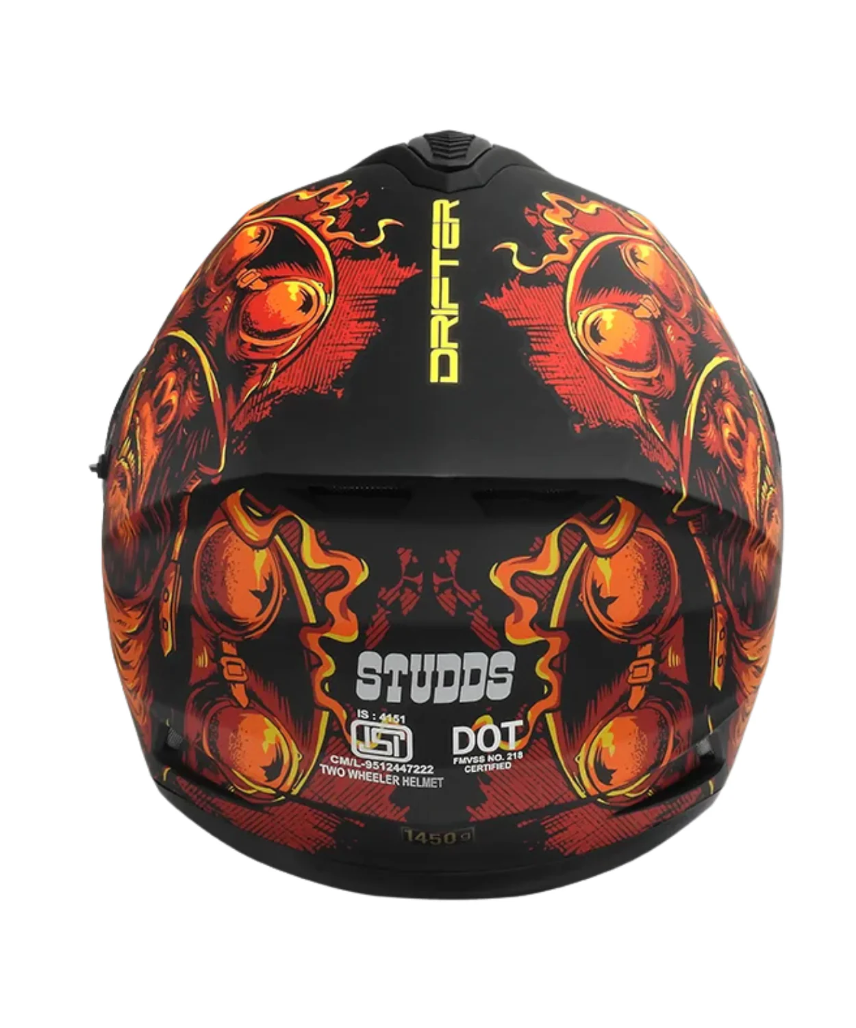 Studds Drifter D3 Rampage Decor Graphics Helmet - Matt Black Red Orange N10 - Image 6