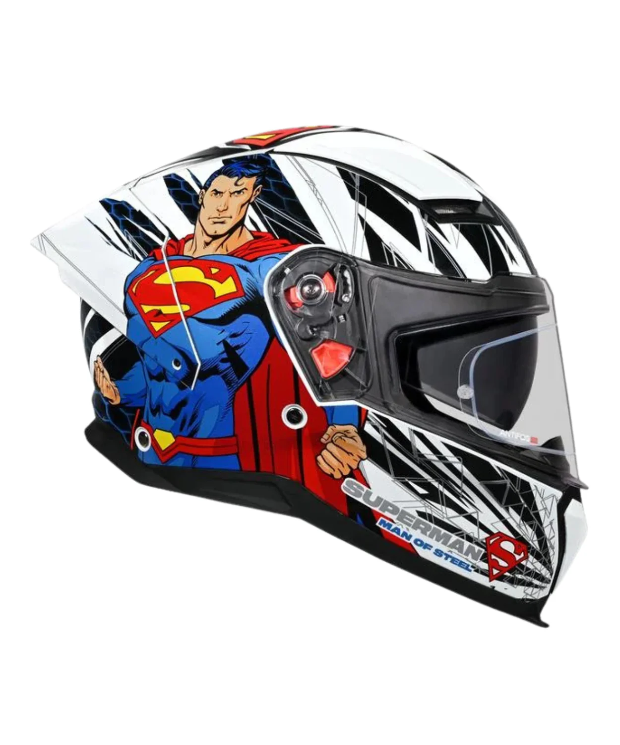 Studds Helios Superman Edition Graphics Helmet - Gloss White Blue N1 - Image 2