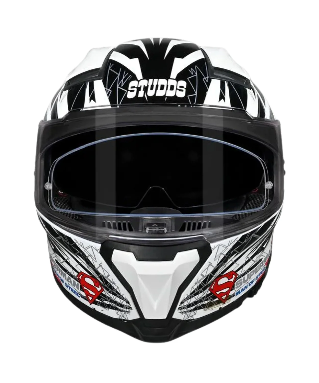 Studds Helios Superman Edition Graphics Helmet - Gloss White Blue N1 - Image 3