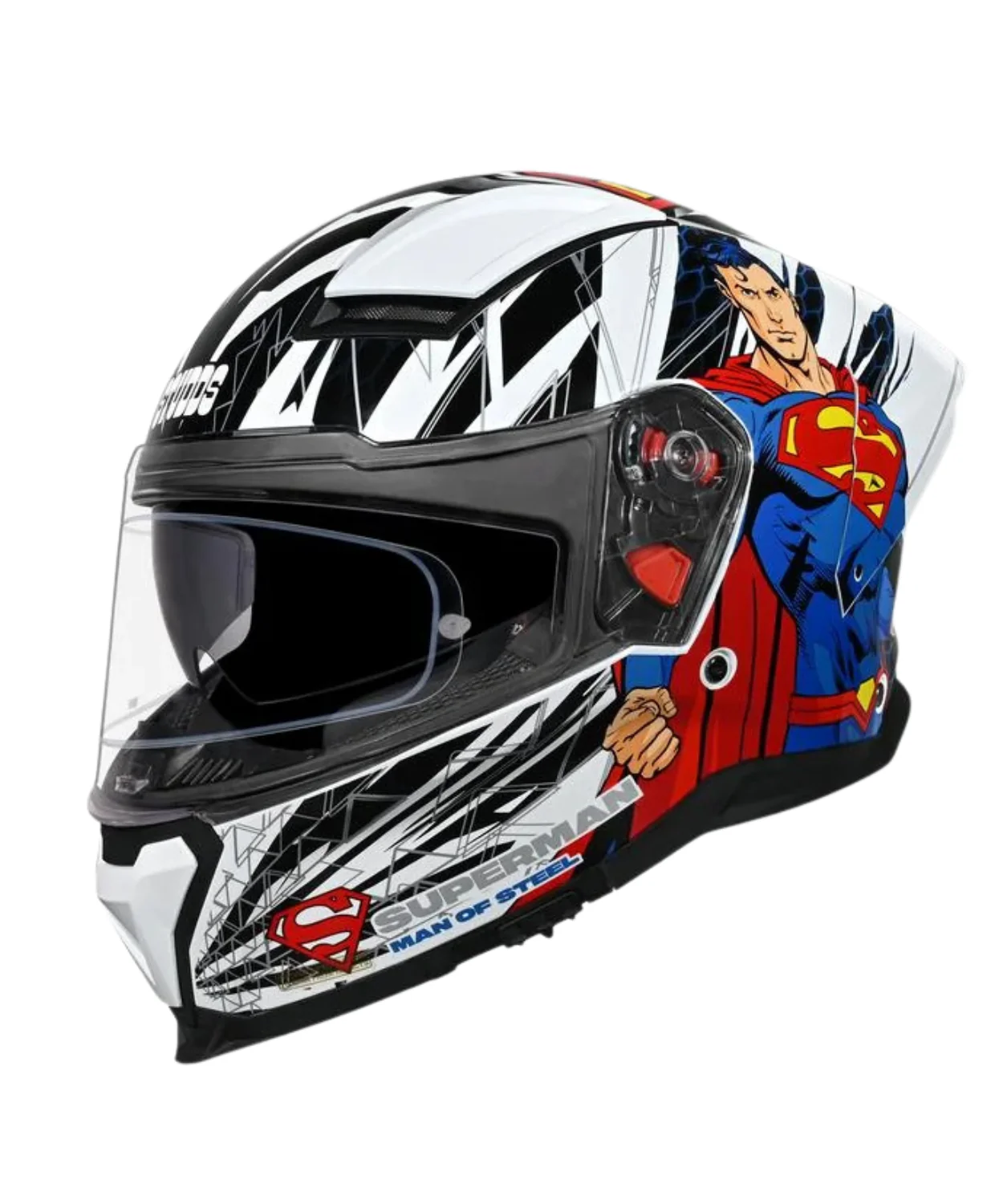 Studds Helios Superman Edition Graphics Helmet - Gloss White Blue N1 - Image 4