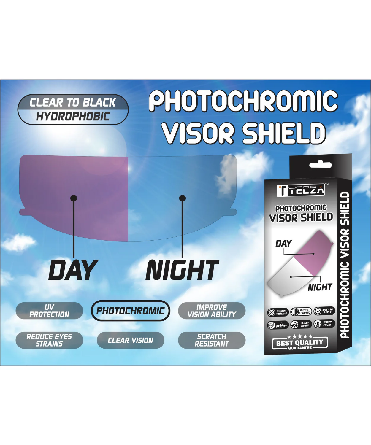Tecza Photochromic Visor Shield - Black