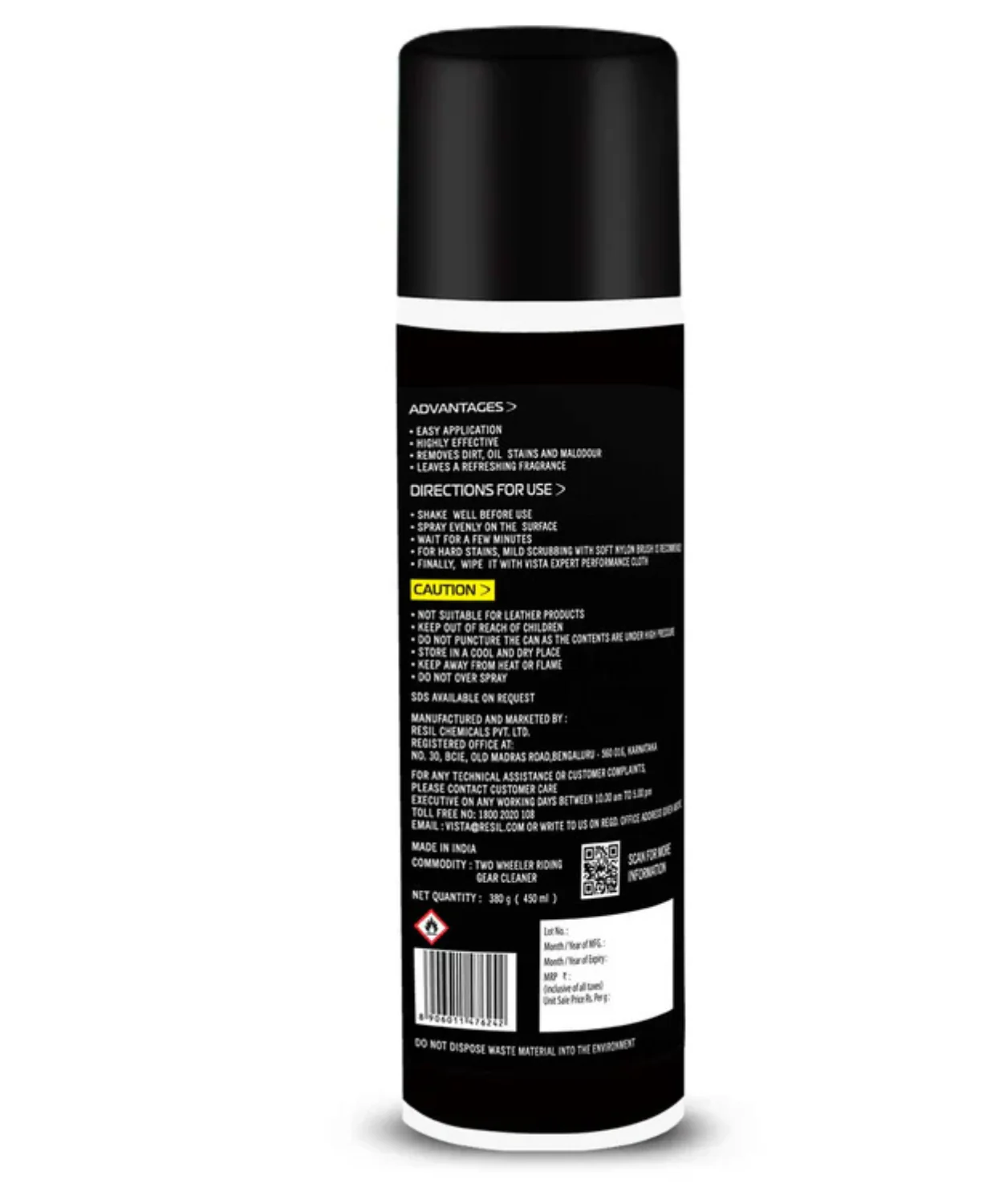 Vista Riding Gears Cleaner Foam Spray with Refreshing Mint Fragrance - 450 ml - Image 2