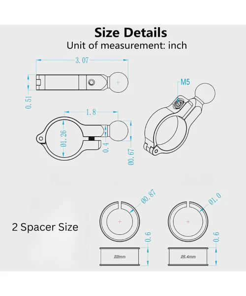 Yellowfin 17 MM Handle Bar Ball Buckle - Fixed Type - Image 5