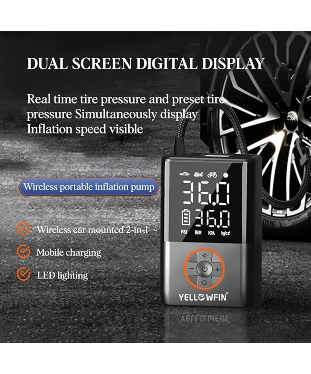 Yellowfin Aero 1.0 Tyre Inflator 4000 mAh - Aero 1.0 - Image 2