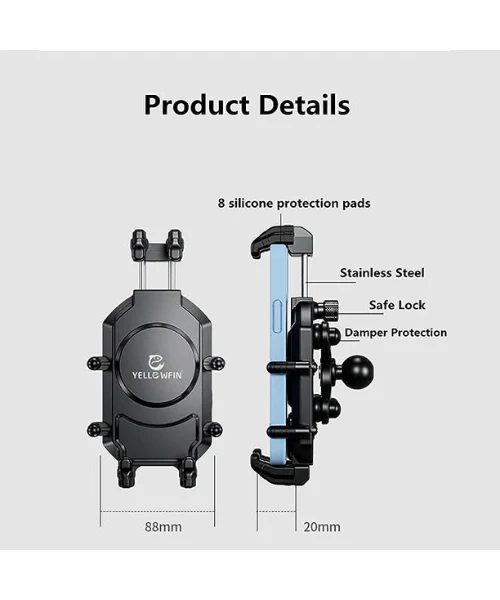 Yellowfin Anti-Shake Motorcycle Mobile Damper Holder Bike Mount without Charger - M26-C1 Pro Handlebar - Image 7