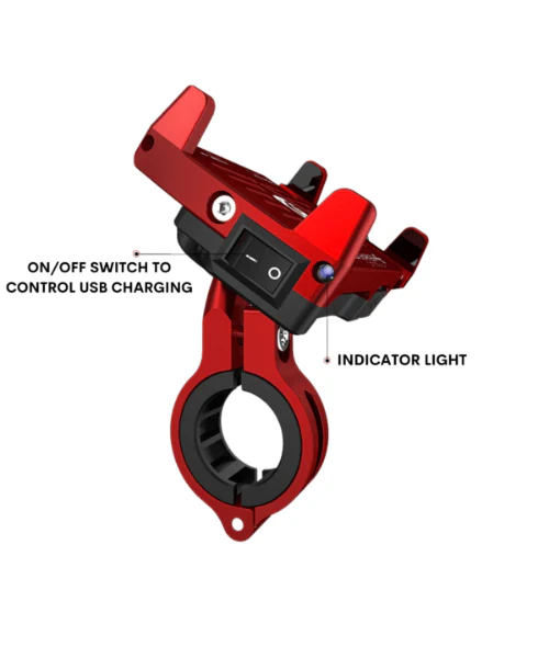 Yellowfin Claw-grip 2.5 A USB Mobile Holder with charger for Bikes - M6 Red - Image 2