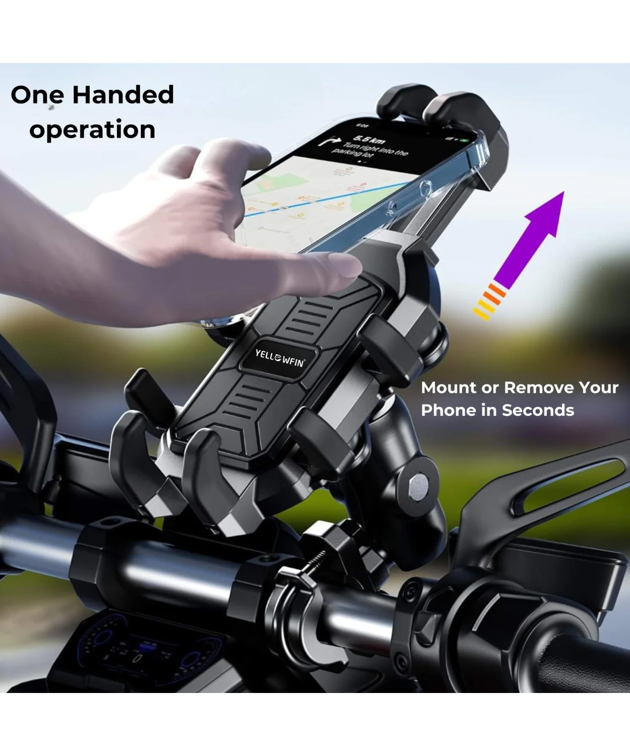 Yellowfin Claw Grip Bike Mobile Holder with Vibration Dampner - BKW-2IN1 - Image 5