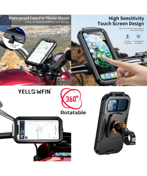 Yellowfin Fully Waterproof Bike Handlebar Mobile Phone Mount with Charger - M18L-A1 Handlebar - Image 7