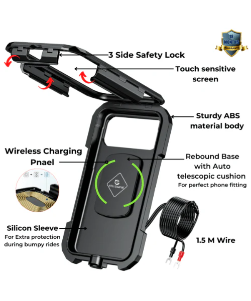 Yellowfin Fully Waterproof Mirror Mount Mobile Phone Holder with Wireless Charger - M18L-A2 Mirror Mount - Image 4