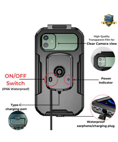 Yellowfin Fully Waterproof Mirror Mount Mobile Phone Holder with Wireless Charger - M18L-A2 Mirror Mount - Image 5