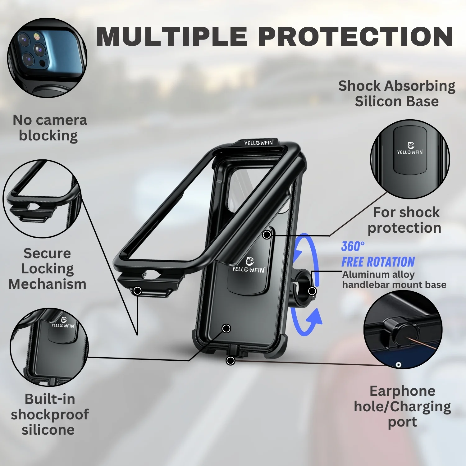 Yellowfin Fully Waterproof Handlebar Mobile Phone Holder without Charger - M18L-B1 Handlebar - Image 4