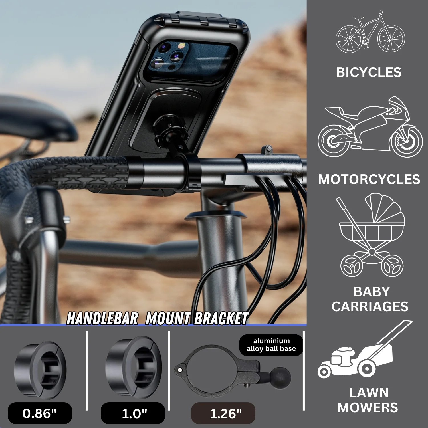 Yellowfin Fully Waterproof Handlebar Mobile Phone Holder without Charger - M18L-B1 Handlebar - Image 5